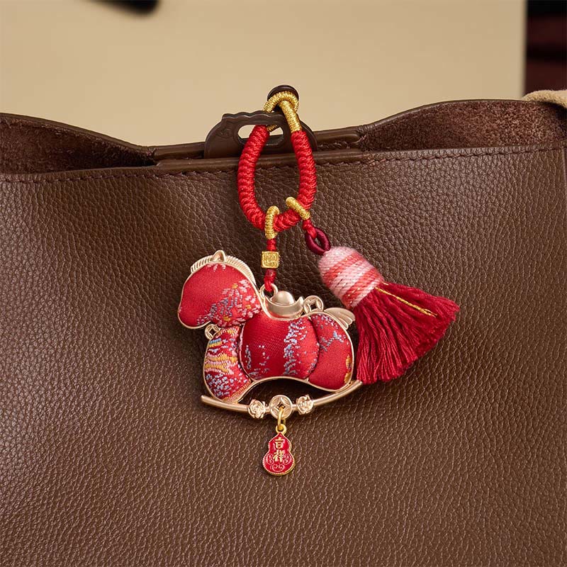 Buddha Stones Multicolored Year Of The Horse Gourd Ingot Design Freedom Prosperity Key Chain