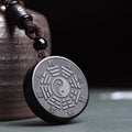 Buddha Stones Black Obsidian Bagua Yin Yang Strength Necklace Pendant