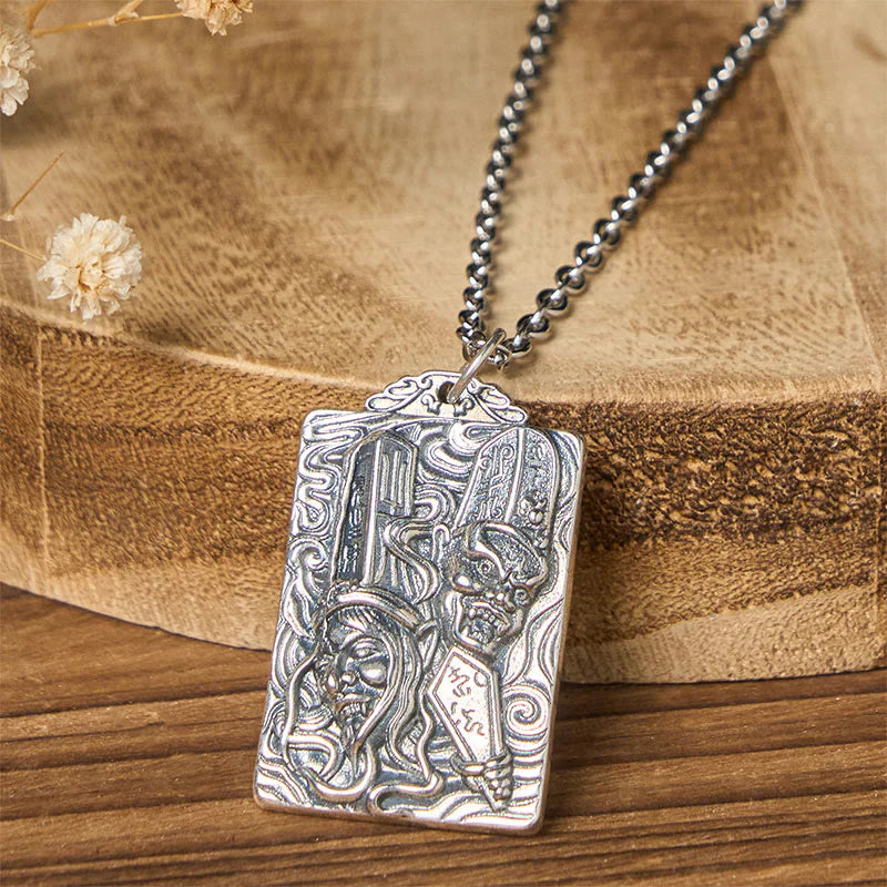 Buddha Stones Copper Black White Impermanence Pattern Balance Pendant Necklace