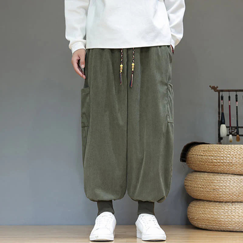 Buddha Stones Spring Solid Color Men's Ankle-Length Cotton Pants With Pockets