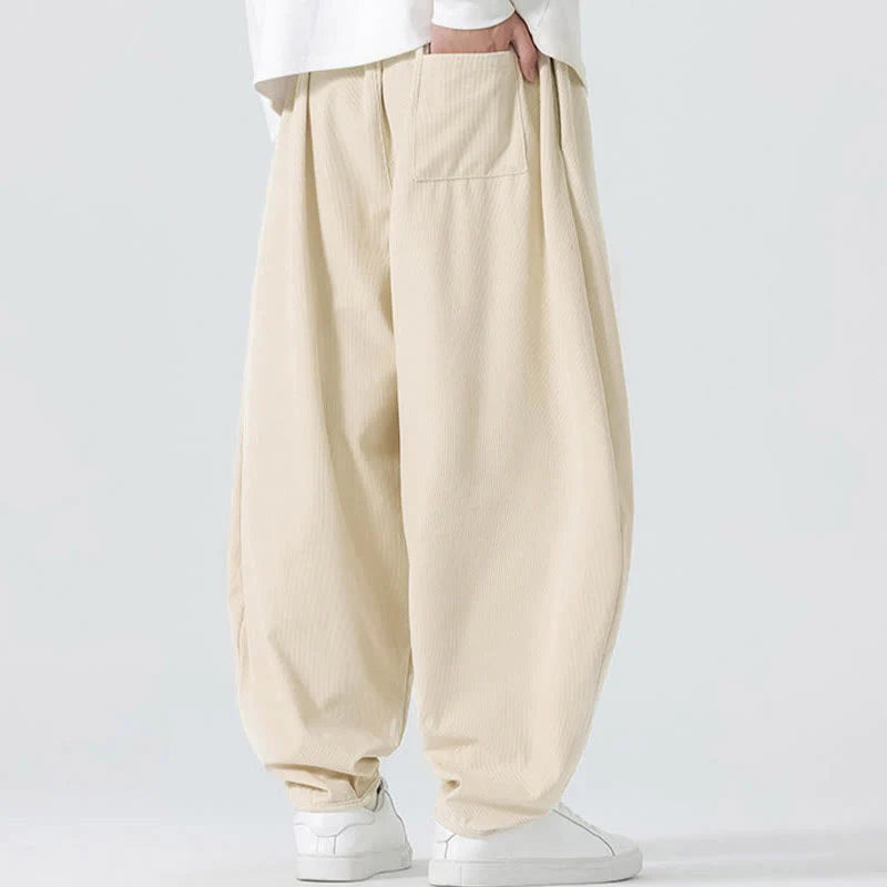 Buddha Stones Fall Solid Color Corduroy Men's Harem Pants With Pockets