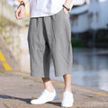 Buddha Stones Summer Plain Pleat Design Drawstring Men's 7-8 Length Cotton Linen Pants With Pockets