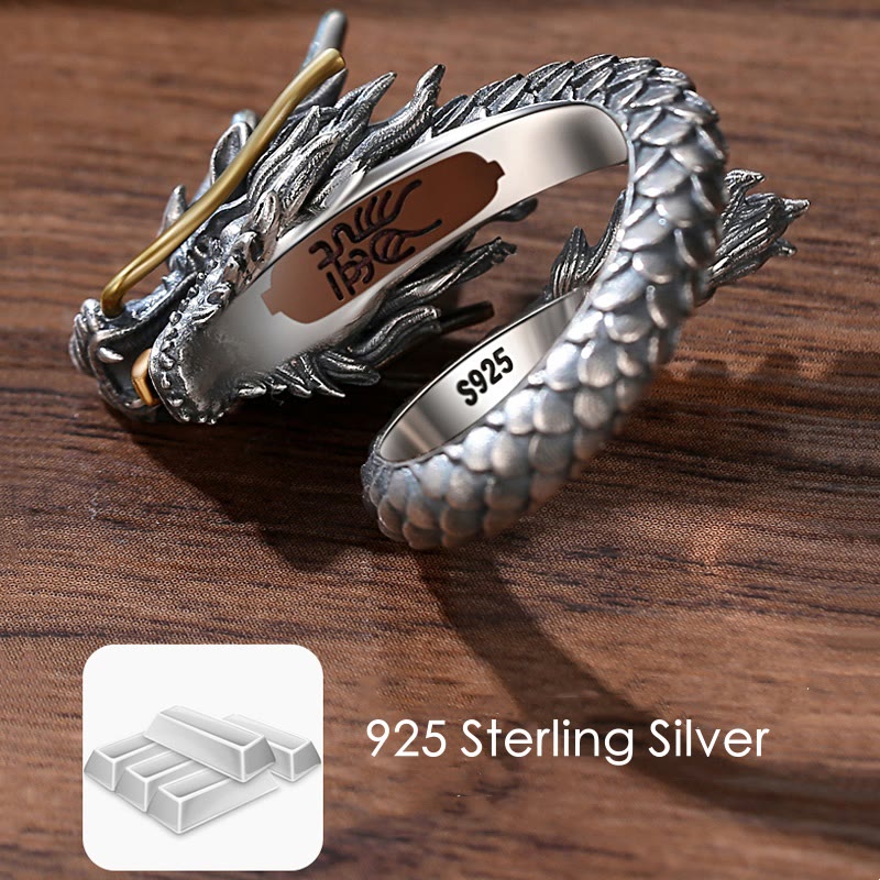Buddha Stones 925 Sterling Silver Vintage Dragon Design Protection Strength Adjustable Ring  (Extra 30% Off | USE CODE: FS30)