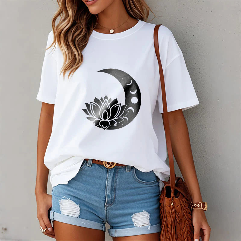 Buddha Stones Crescent Moon Lotus Flower Sun Tee T-shirt