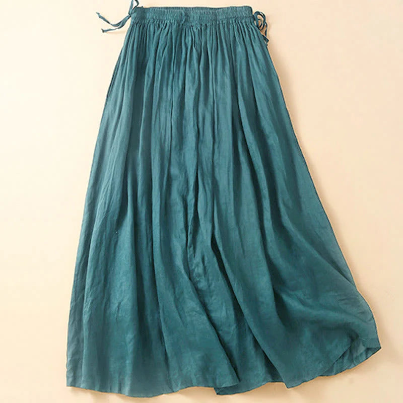 Buddha Stones Plain Lace Up Elastic Waist Women's Skirt With Pockets