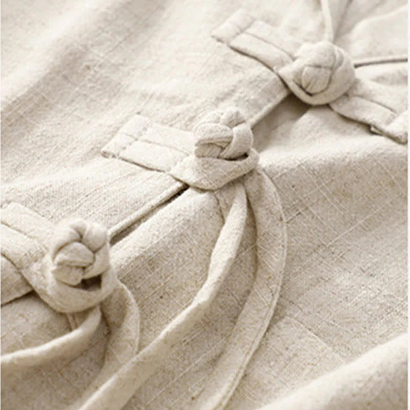 Buddha Stones Women's Cotton Linen Frog-Button Long Sleeve Jacket With Pockets