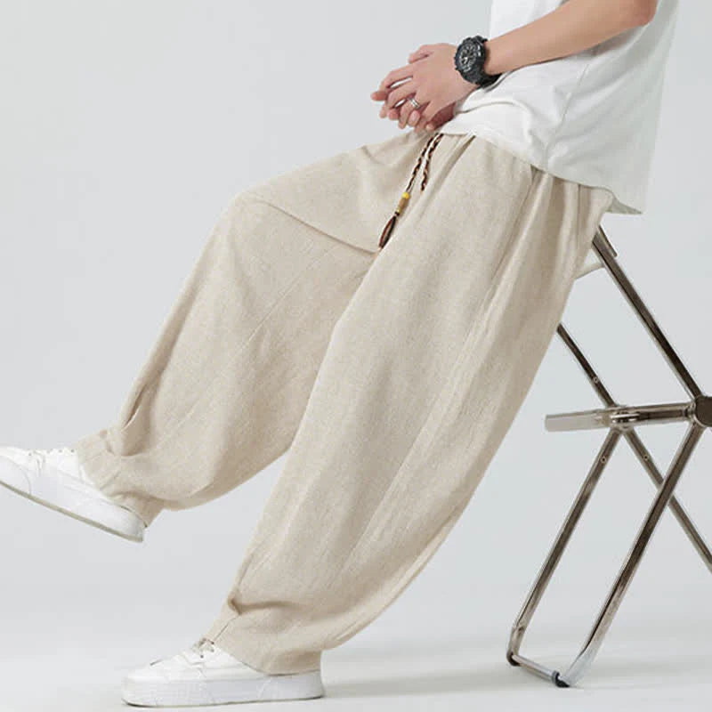 Buddha Stones Summer Drawstring Ankle Length Solid Color Men's Straight Leg Pants