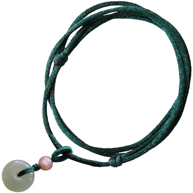Buddha Stones Natural Round Jade Peace Buckle Lotus Abundance String Necklace Pendant