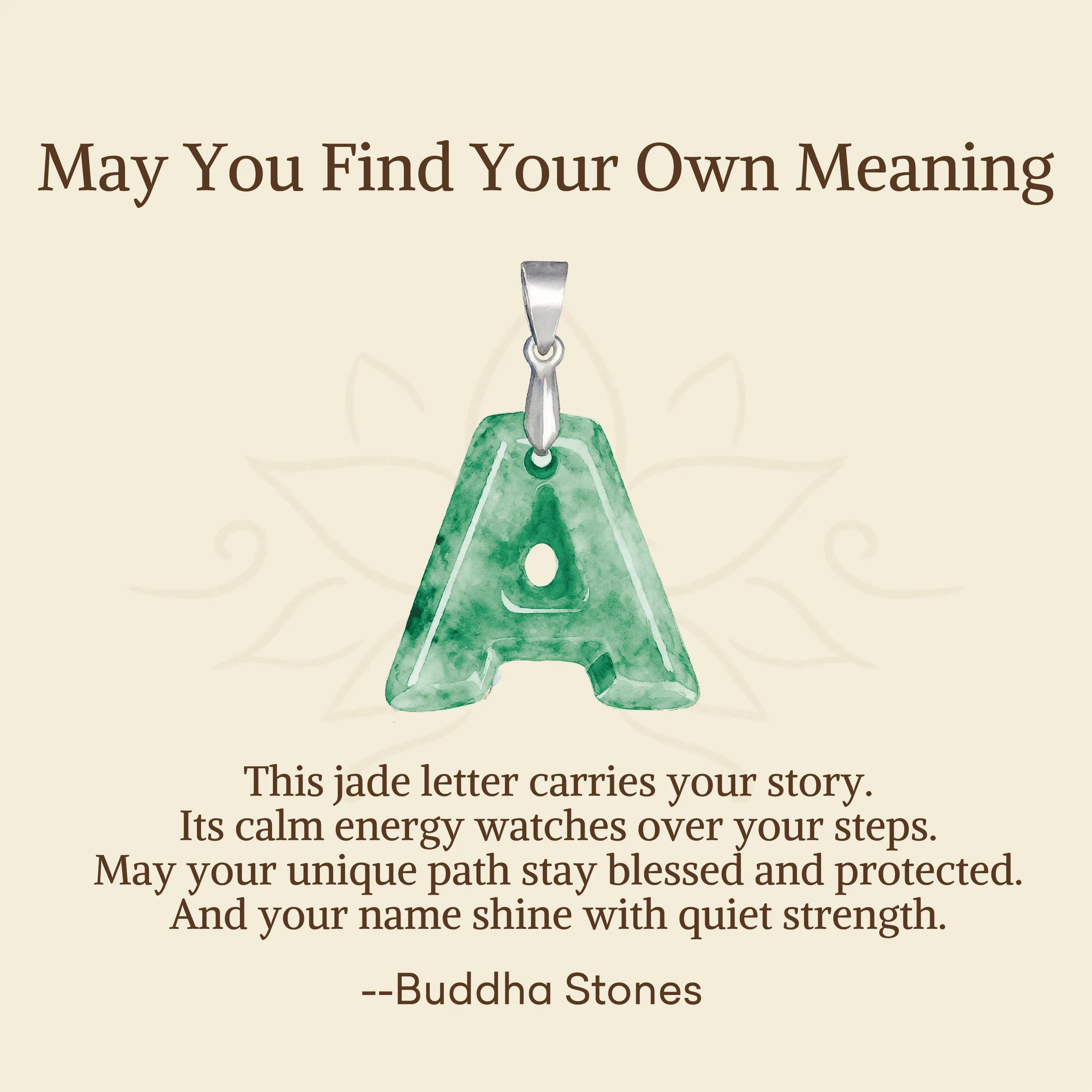 Buddha Stones May You Find Your Own Meaning Natural A-Z Letter Jade 925 Sterling Silver Chain Necklace Includes Gift Message Card