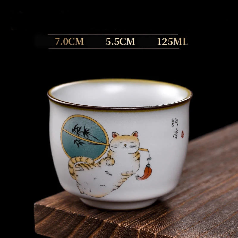 Buddha Stones Cute Lying Cat Branches Teacup Kung Fu Tea Cup