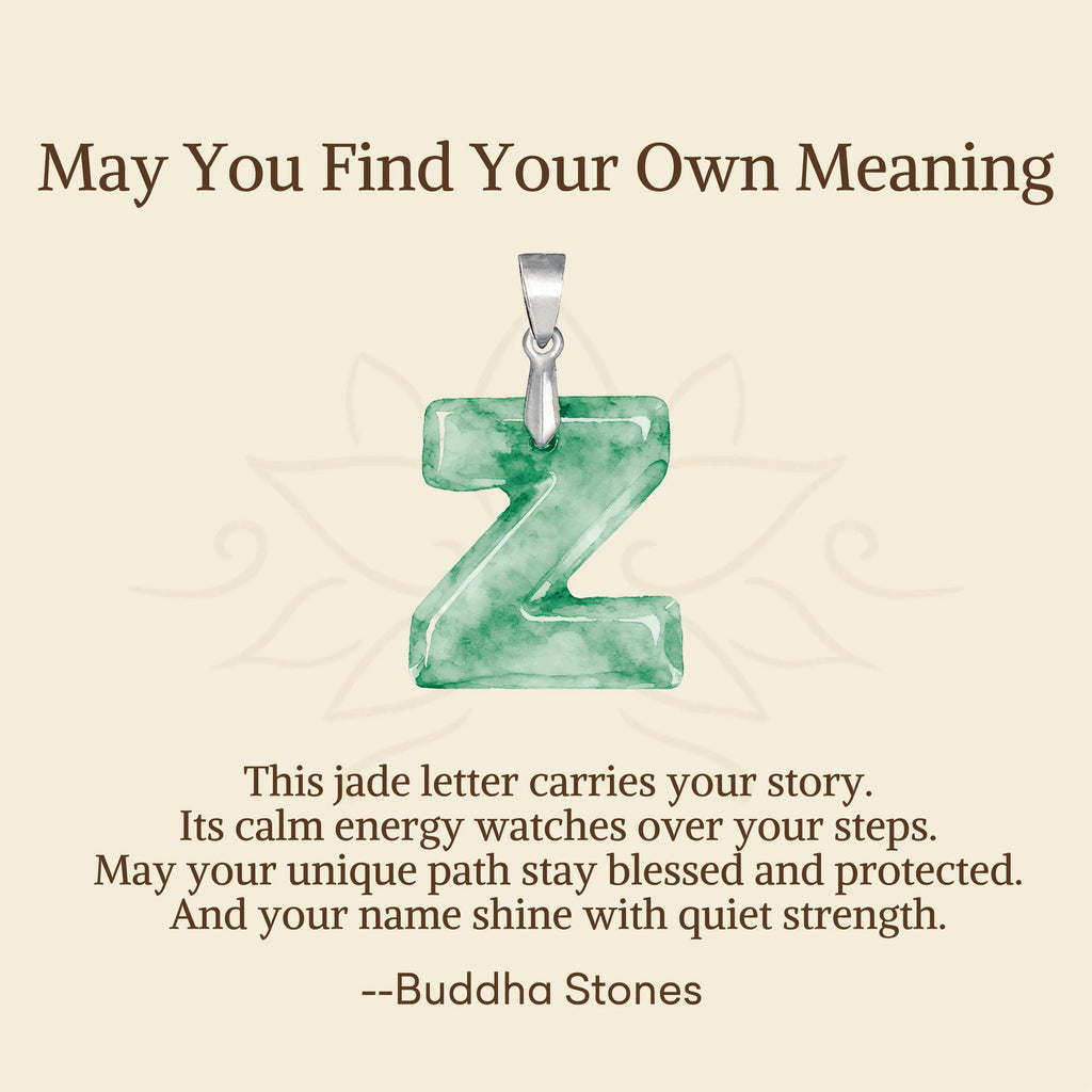 Buddha Stones May You Find Your Own Meaning Natural A-Z Letter Jade 925 Sterling Silver Chain Necklace Includes Gift Message Card