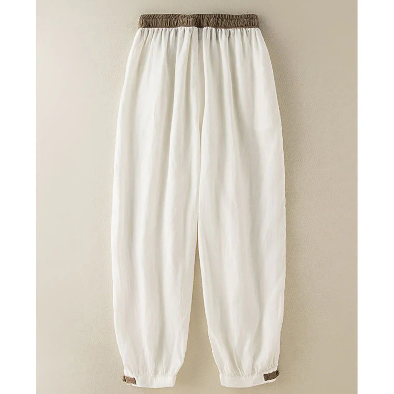 Buddha Stones Plain Cotton Drawstring Women's Harem Pants With Pockets