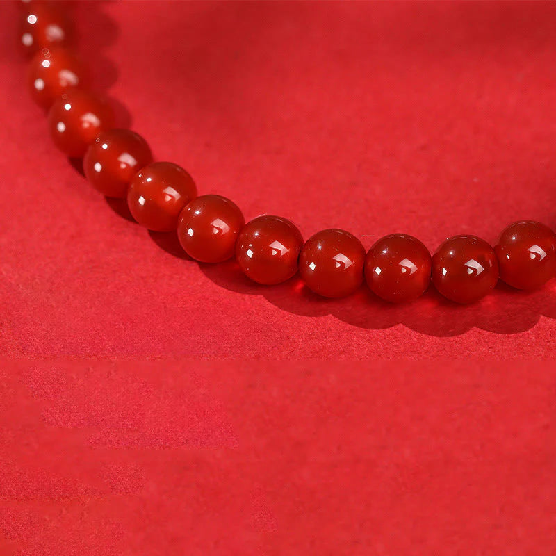Buddha Stones Year Of The Horse Red Agate 999 Sterling Silver Cinnabar Calm Bracelet
