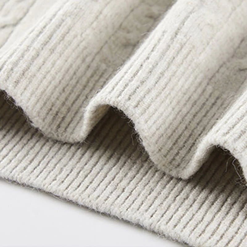 Buddha Stones Winter Crew Neck Three Buttons Twisted Design Warm Men's Long Sleeve Knitted Sweater