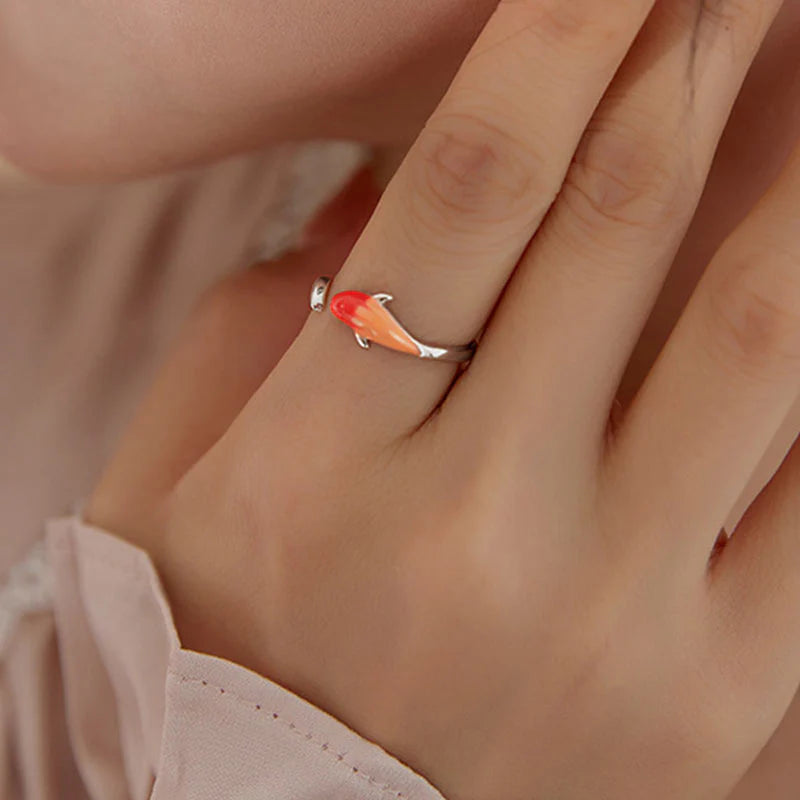 Buddha Stones Koi Fish Copper Balance Luck Adjustable Ring