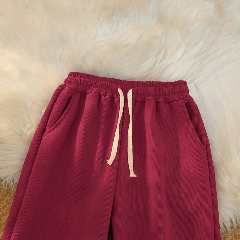 Buddha Stones Women's Patchwork Cotton Corduroy Fleece-Lined Wide Leg Pants With Pockets