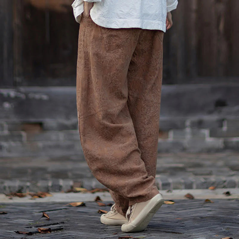 Buddha Stones Fall Jacquard Women's Frog-Button Long Sleeve Shirt Pants Cotton Linen Clothing