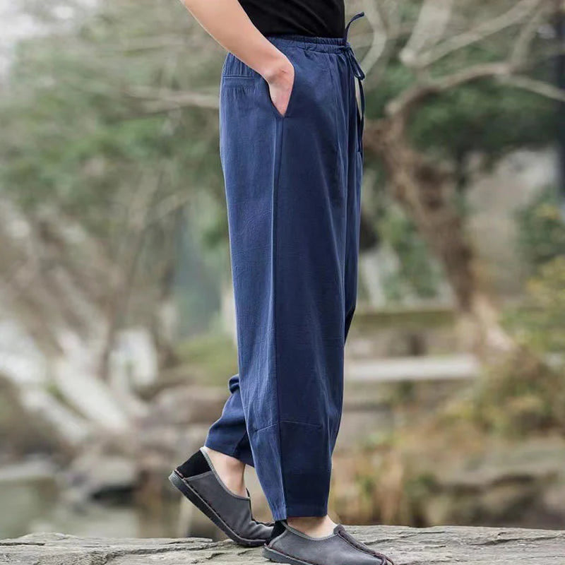Buddha Stones Casual Simple Drawstring Men's Harem Pants With Pockets