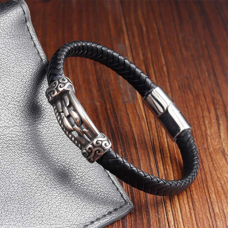 Buddha Stones Chain Link Design Titanium Steel Multi-layer Leather Balance Braided Bracelet