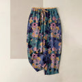 Buddha Stones Colorful Floral Print Pure Cotton Women's Elastic Waist Pants With Pockets