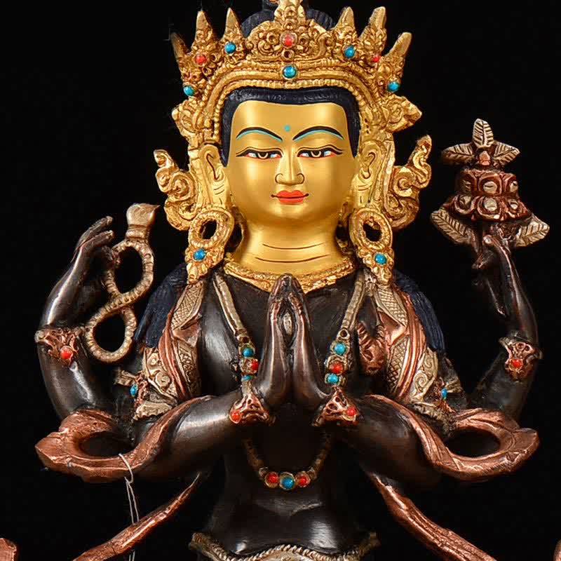 Buddha Stones Bodhisattva Chenrezig Four-armed Avalokitesvara Protection Copper Statue Decoration
