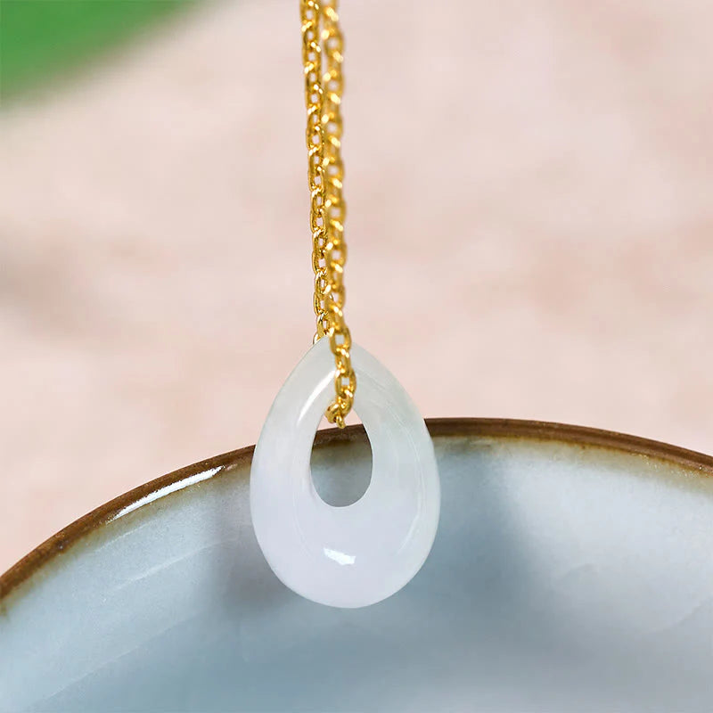 Buddha Stones Water Droplet White Jade Luck Necklace Pendant