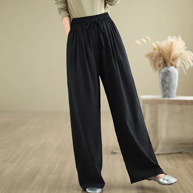 Buddha Stones Casual Straight-leg Women's Cotton Pants With Pockets