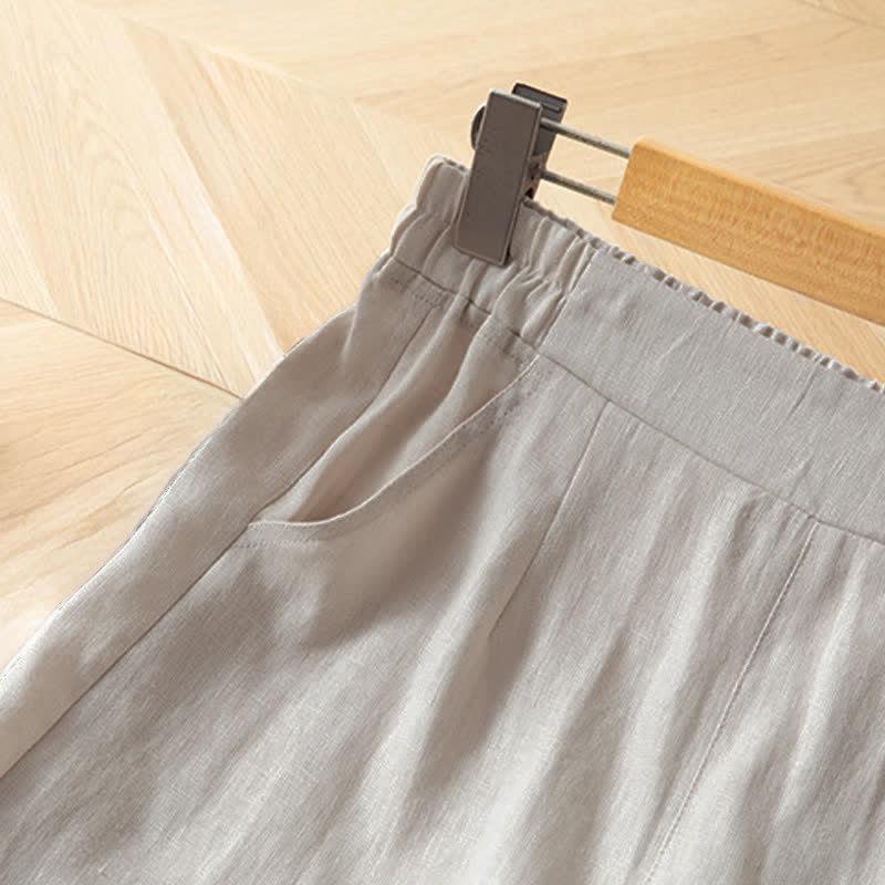 Buddha Stones Women's Spring High Elastic Waist Wide Leg Long Pants With Side Pockets