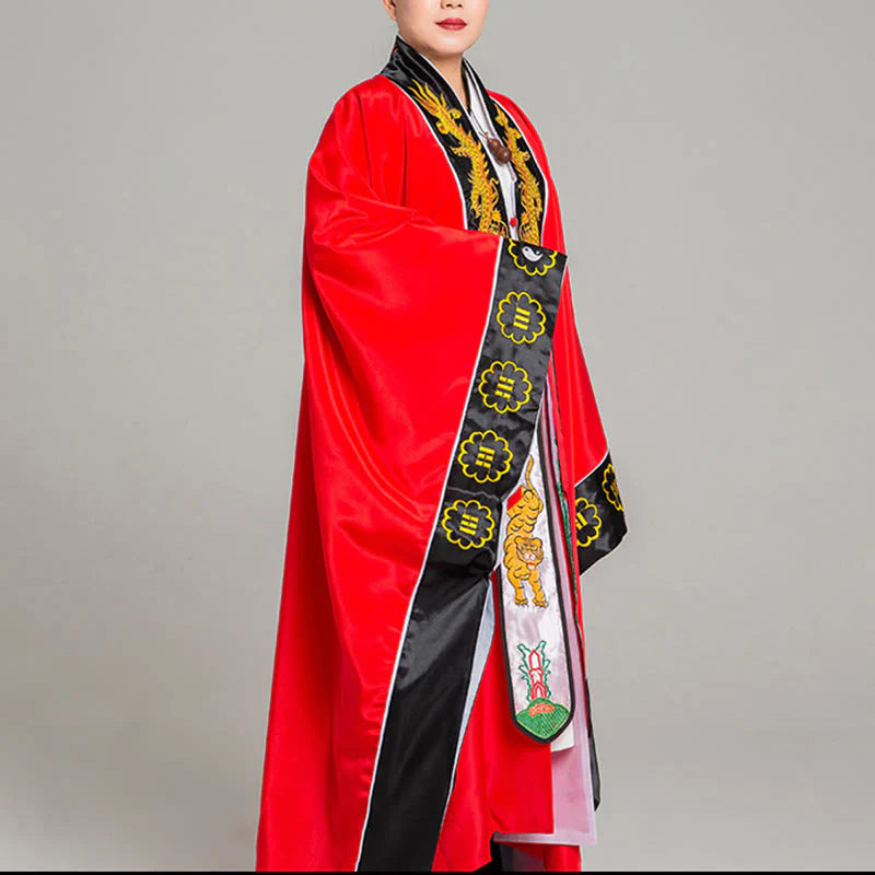 Buddha Stones Wudang Embroidery Dragon Tiger Long Wide Sleeve Unisex Taoist Robe Kimono For Qigong Ceremony