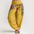 Buddha Stones Pure Cotton Colourful Flower Leaves Patterns Women's Elastic Waist Harem Pants