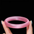 Buddha Stones Pink Cat's Eye Stone Peace Love Cuff Bangle Bracelet