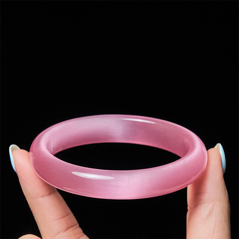 Buddha Stones Pink Cat's Eye Stone Peace Love Cuff Bangle Bracelet