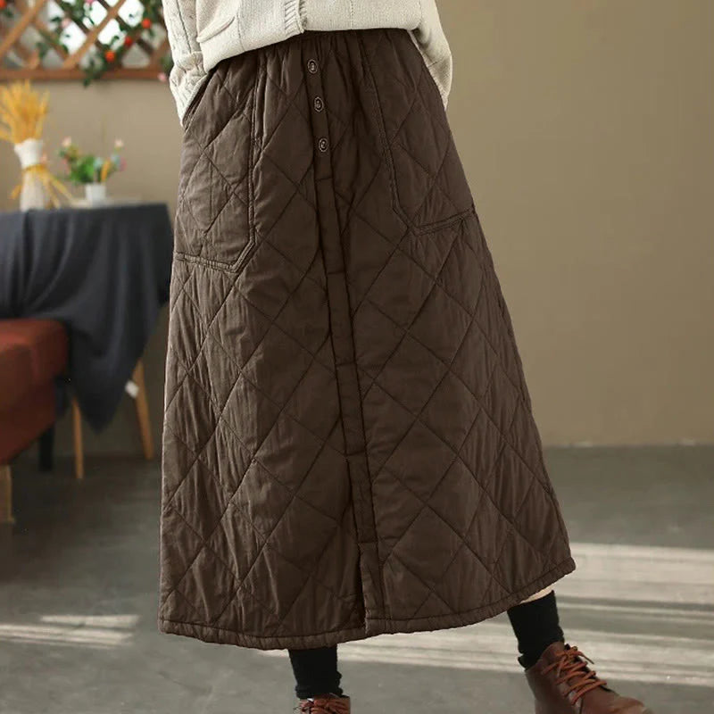 Buddha Stones Women's Plain Cotton Padded Thermal 7-8 Length Skirt With Pockets