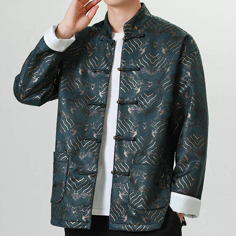 Buddha Stones Frog-Button Chinese Tang Suit Wave Shape Long Shirt Men Jacket Clothing (Extra 30% Off | USE CODE: FS30)