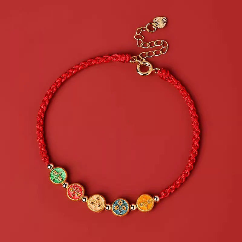 Buddha Stones Red String 925 Sterling Silver Five Ways God Of Wealth Connection Bracelet