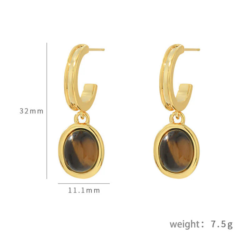 Buddha Stones Tiger Eye Retro Round Copper Protection Earrings