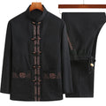 Buddha Stones Fu Character Embroidery Tang Suit Frog-Button Men's Long Sleeve Jacket Shirt Pants