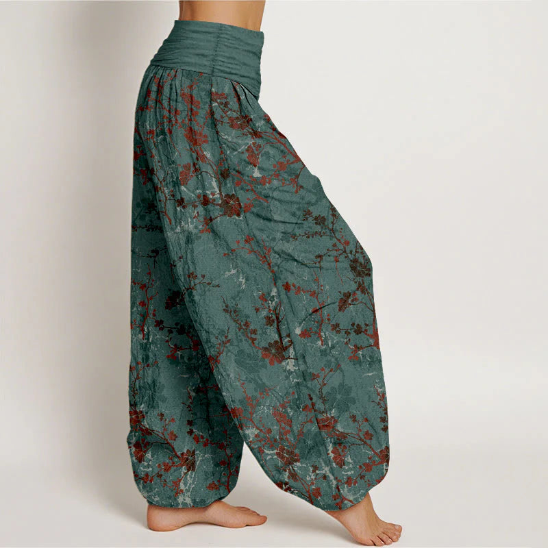 Buddha Stones Pure Cotton Blooming Flowers Branches Leaves Women's Elastic Waist Harem Pants