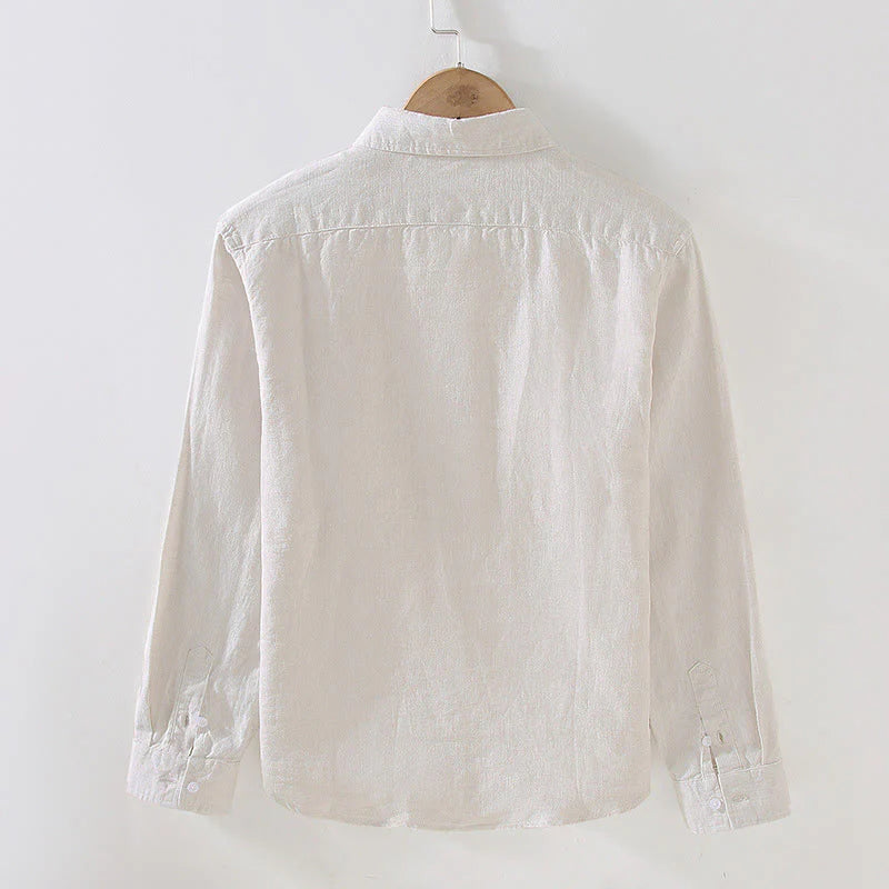 Buddha Stones Spring Men's Casual Pure Color Linen Long Sleeve Shirt With Pocket