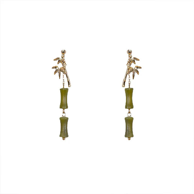 Buddha Stones 925 Sterling Silver Posts Copper Plated Gold Natural Peridot Bamboo Leaf Drop Earrings