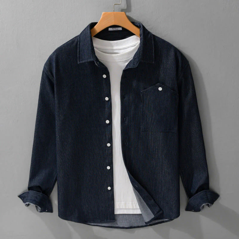 Buddha Stones Fall Pure Color Buttoned Detail Lapel Men's Long Sleeve Jacket