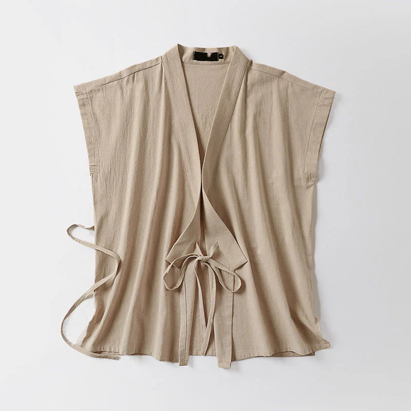Buddha Stones Summer Solid Color V-Neck Sleeveless Men's Cotton Linen Vest