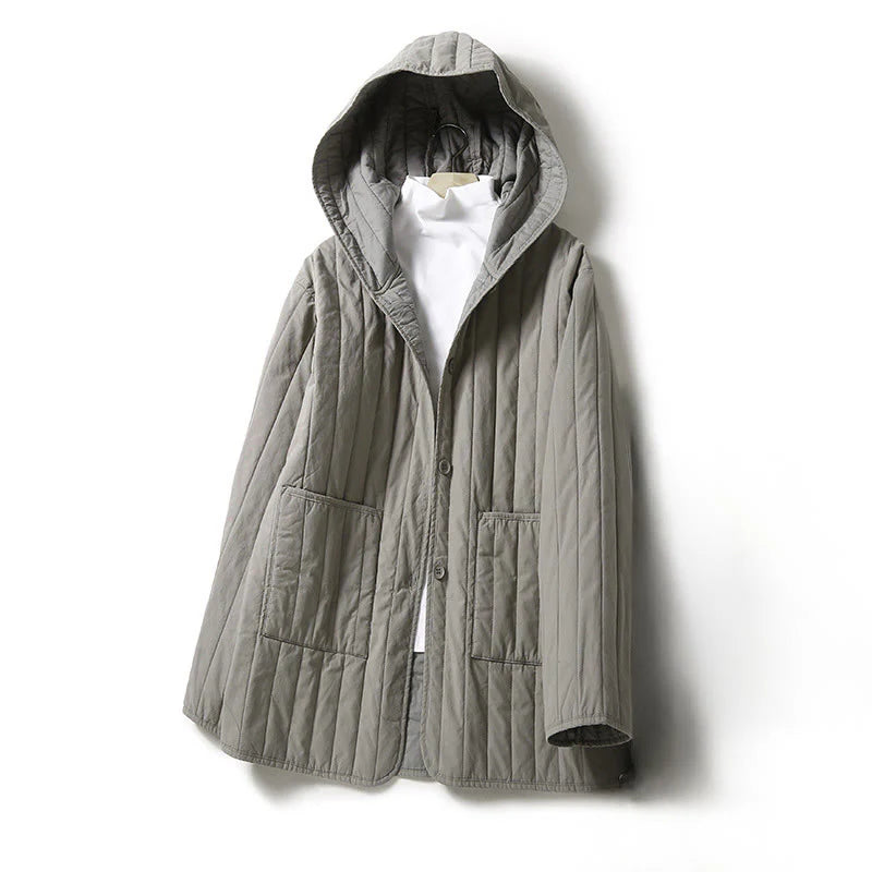 Buddha Stones Cord Design Quilting Women's Long Sleeve Cotton Hoodie Jacket With Pocket