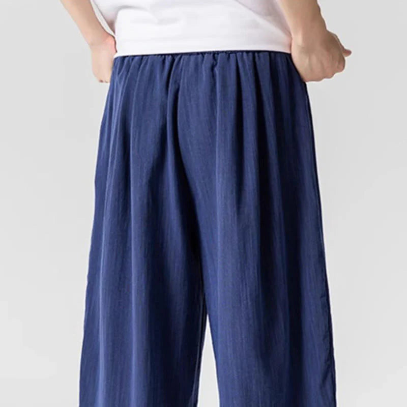Buddha Stones Summer Pure Color Drawstring Men's Cotton Ankle-Length Pants With Pockets