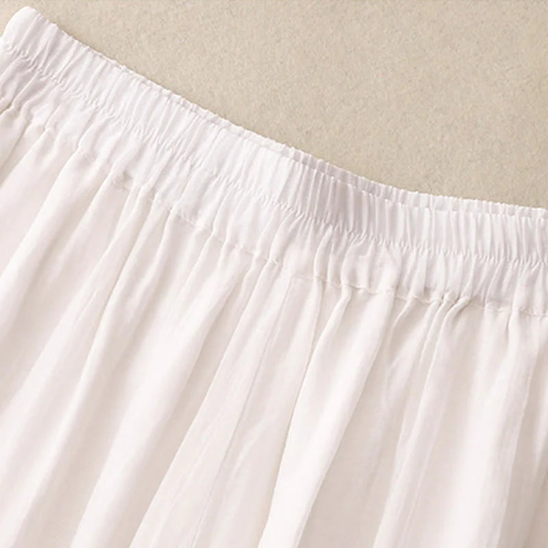 Buddha Stones Spring Vintage Casual Solid Color Lace Patchwork Cuff Women's Cotton Linen Wide Leg Pants With Pockets