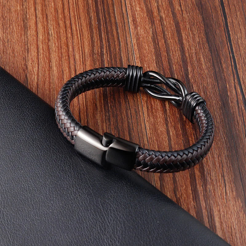 Buddha Stones Endless Knot Pattern Titanium Steel Balance Leather Buckle Bracelet