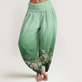 Buddha Stones Cotton Colorful Rose Flowers Design Women's Elastic Waist Harem Pants