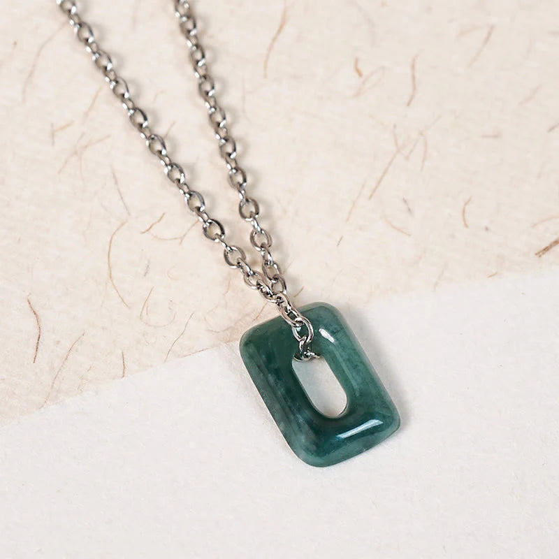 Buddha Stones Mini Square Green Jade Abundance Necklace Pendant