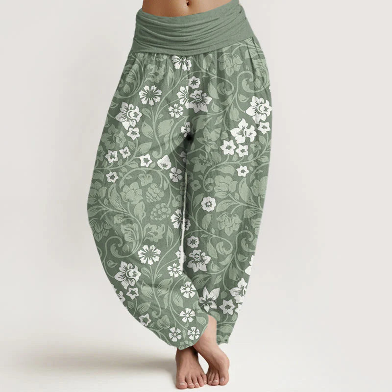 Buddha Stones Cotton Small Flowers Intertwining Branches Women's Elastic Waist Harem Pants