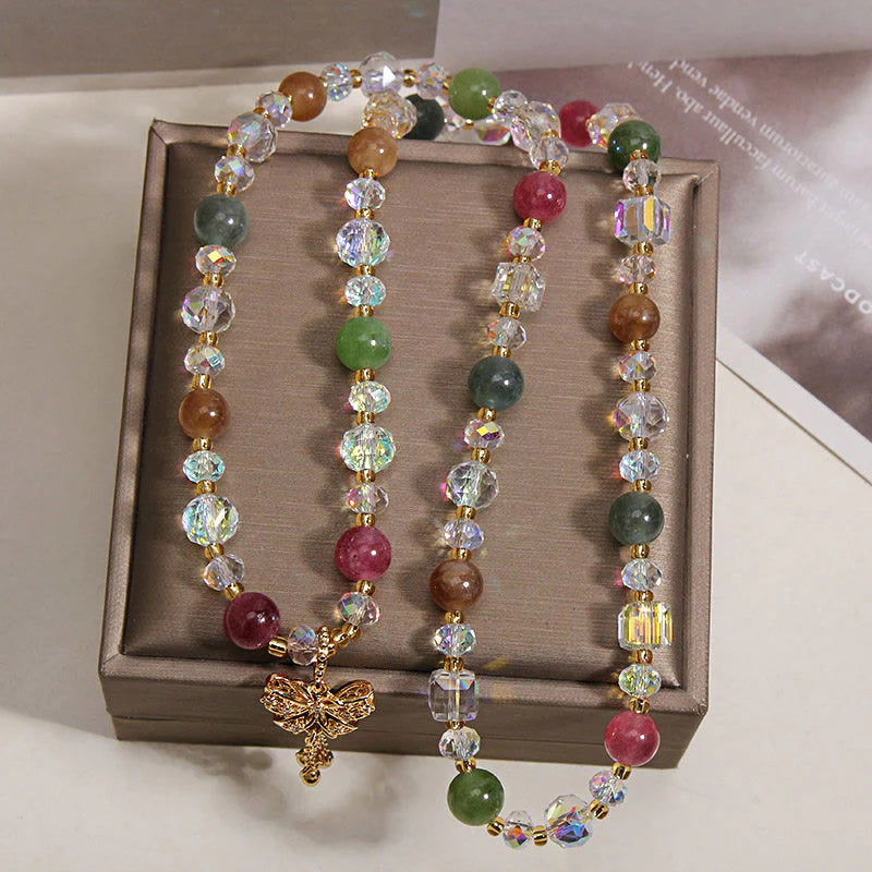 Buddha Stones Colorful Tourmaline Butterfly Wisdom Triple Wrap Bracelet